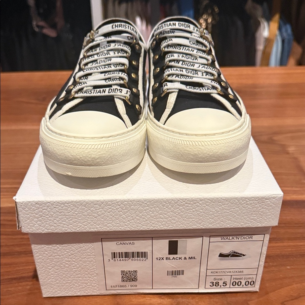 Dior Black and White Canvas Sneakers Walk'n'Dior New in Box 38.5 - Picture 8 of 14